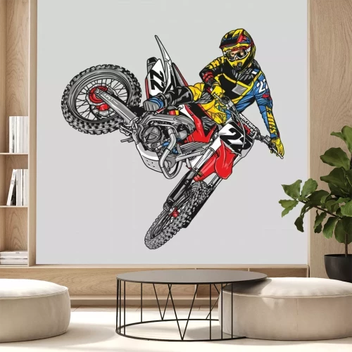Sticker  motocross rider jumping riding the motocross bike vector