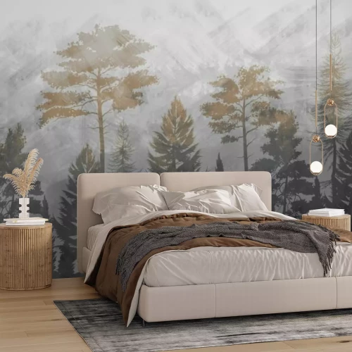 Papier peint  Paysage abstrait parc dans le brouillard