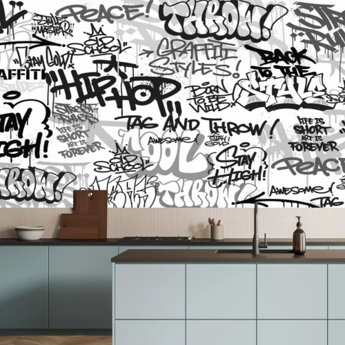 Papier peint  Graffiti en noir et blanc dans le style street art