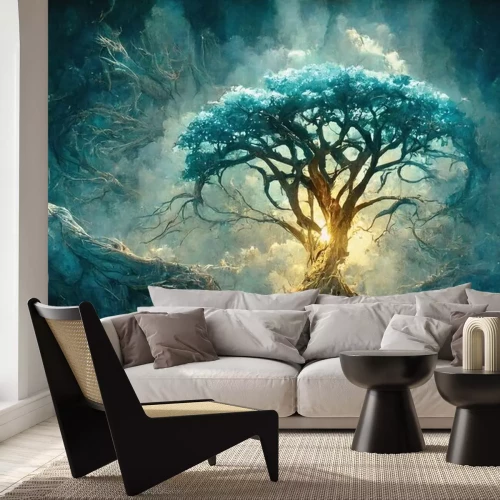 Papier peint  Arbre abstrait avec des fleurs bleues