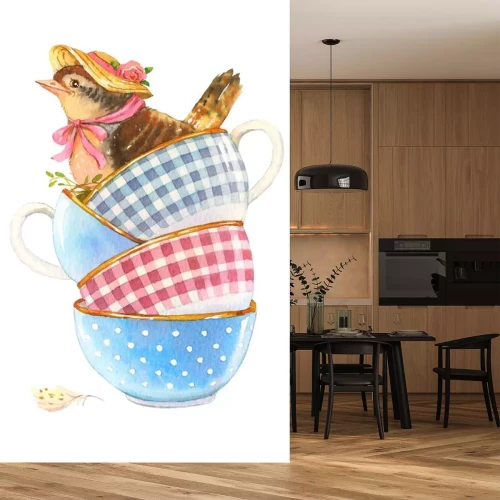 Sticker  Illustration minable avec un oiseau dans un chapeau