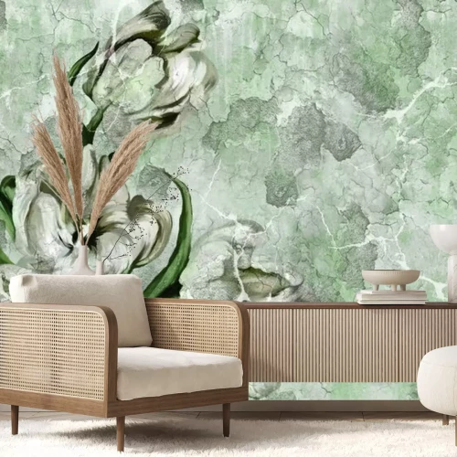 Papier peint  Fleur blanche sur un mur fissuré