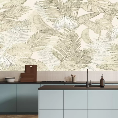 Papier peint  Background of tropical leaves. Palm leaves, branches, grass.