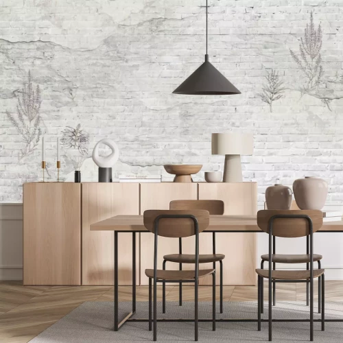 Papier peint  Vieux mur blanc avec de la lavande