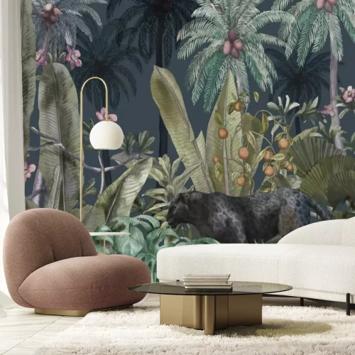 Papier peint  Panthère noire dans la jungle tropicale