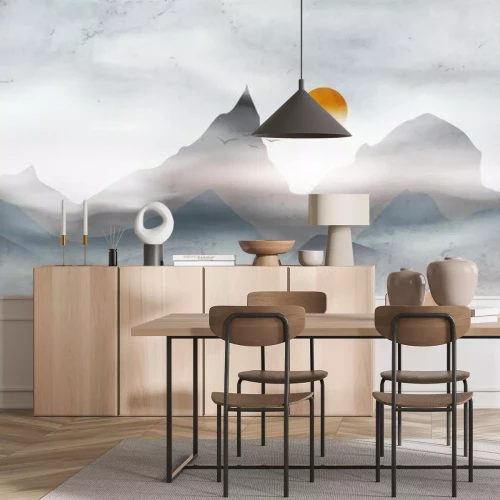 Papier peint  Ciel nuageux sur le paysage de montagne