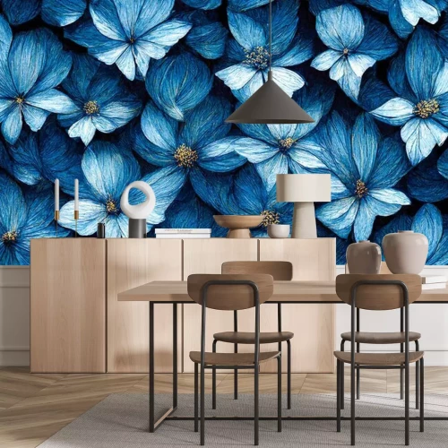 Papier peint  Motif à fleurs bleues