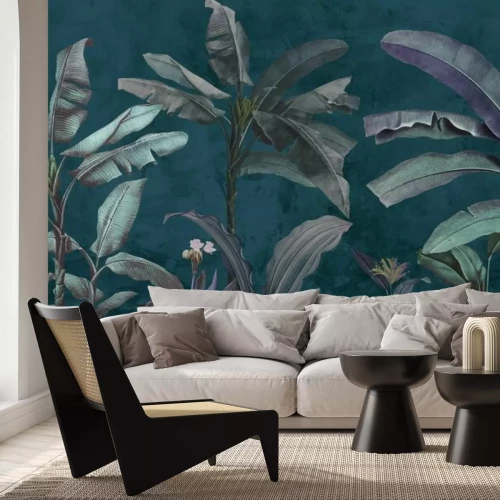 Papier peint  Banananiers tropicaux sur fond sombre