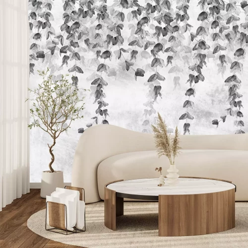 Papier peint  Feuilles tropicales sur un mur de béton