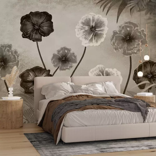 Papier peint  3d mural wallpaper. painting flowers and leaves . for wall decor