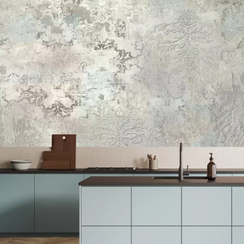 Papier peint  Ornements sur texture de béton en gris