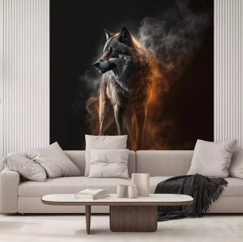 Papier peint  Un loup dans une bouffée de fumée sur fond noir