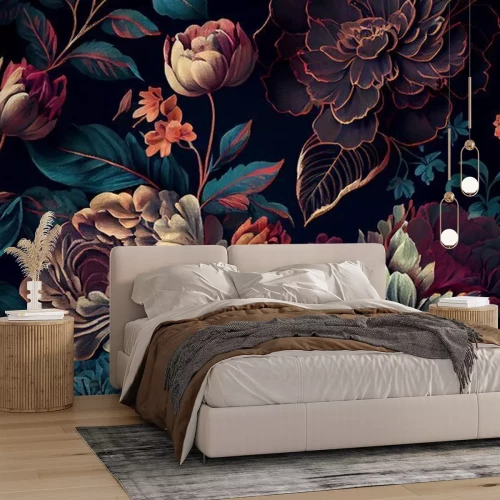 Papier peint  Motif floral sur fond sombre