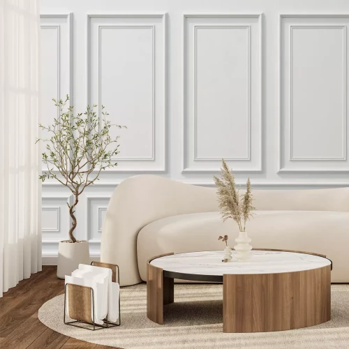 Papier peint  Classic wall of white wood panels. Design and technology