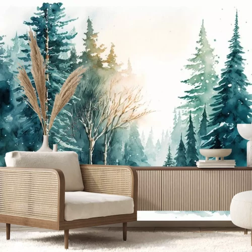 Sticker  Arbres d'hiver dans un pays turquoise