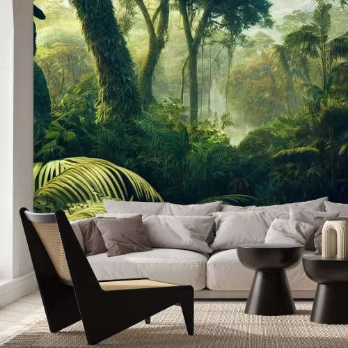 Papier peint  Paysage abstrait jungle verte avec plantes tropicales