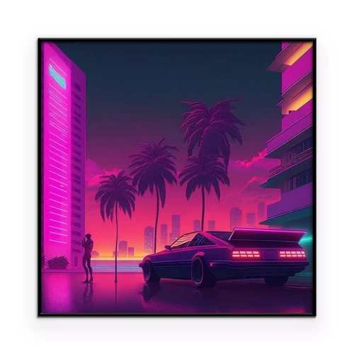 Poster  Ville de néons avec des palmiers