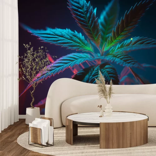 Papier peint  Feuille de marijuana sous la lumière rouge