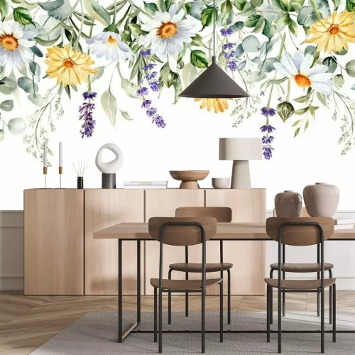 Papier peint  Cadre aquarelle de fleurs sauvages