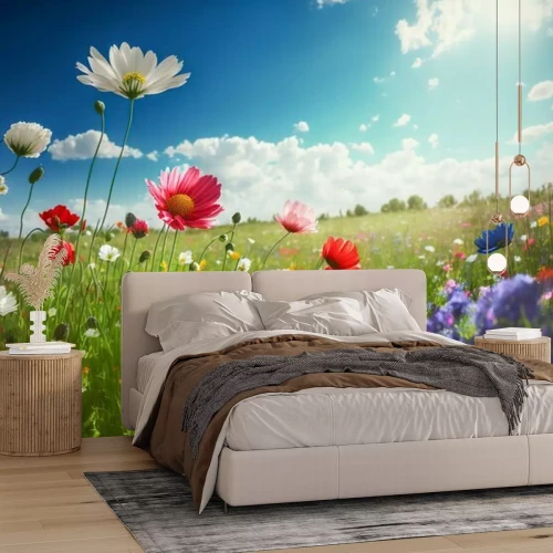 Papier peint  Illustration of a flower meadow in spring. Generative AI.