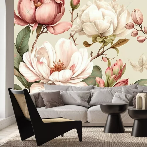 Papier peint  Bourgeons de fleurs de pivoine blanche