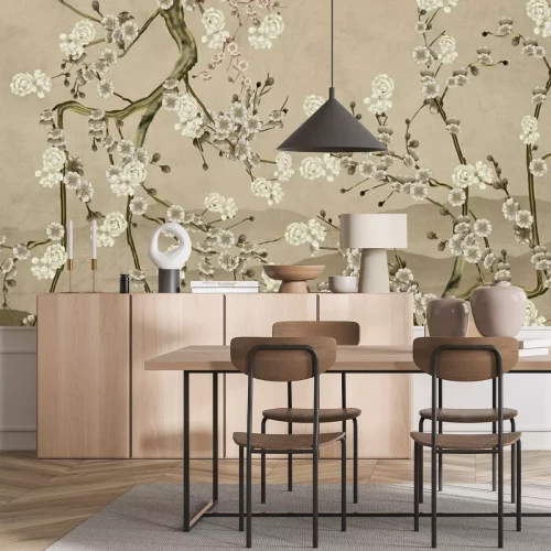 Papier peint  Brindilles beiges d'arbres en fleurs
