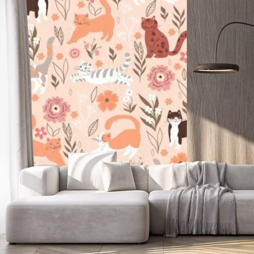 Papier peint  Chats sur une prairie au printemps