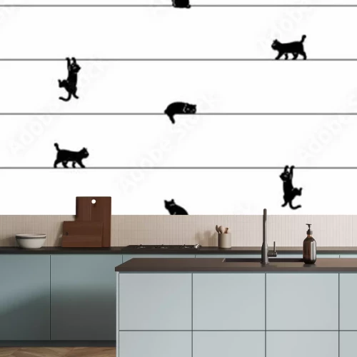 Papier peint  Chats noirs sur une ligne