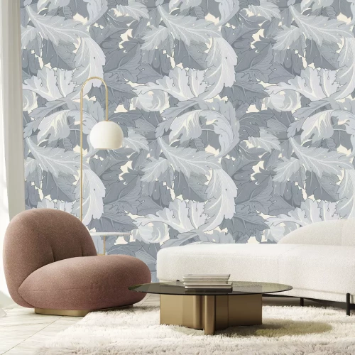 Papier peint  Feuilles et tons gris