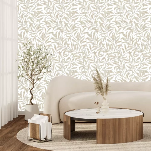 Papier peint  Feuilles délicates beiges
