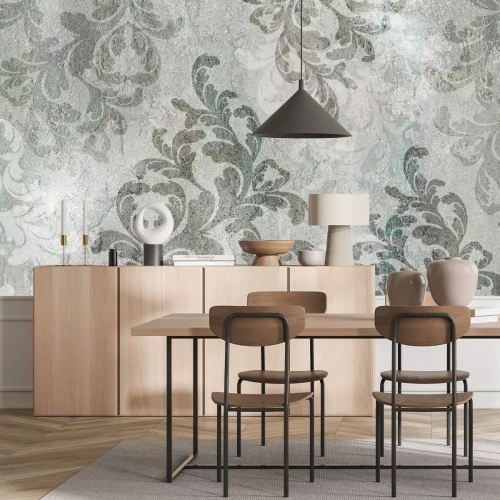 Papier peint  Ornements vintage en nuances de gris et de vert