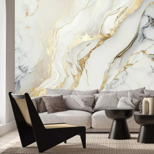 Papier peint  Marbre blanc avec ornements dorés fond en pierre