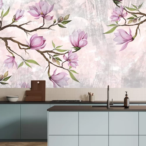 Papier peint  Branches de magnolia sur la texture