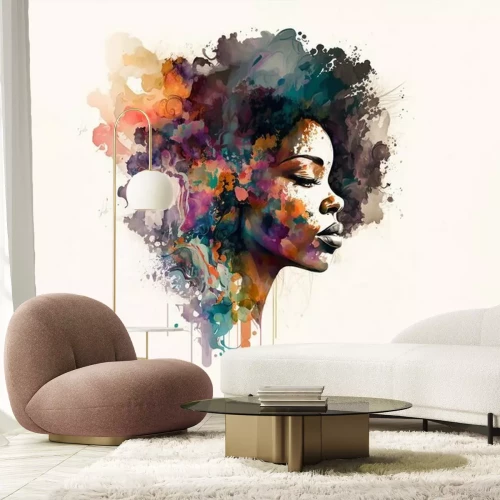 Papier peint  Portrait à l'aquarelle d'une femme noire de profil