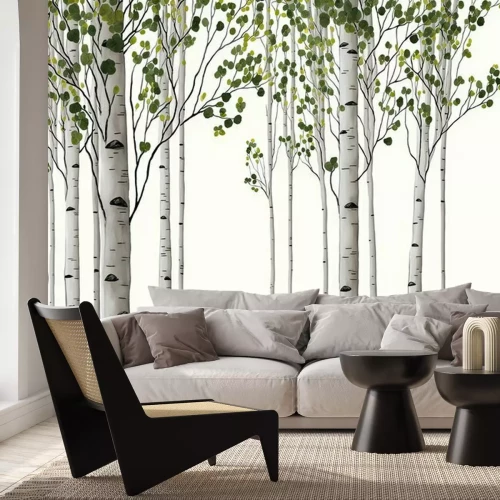 Papier peint  Illustration d'une forêt de bouleaux en été