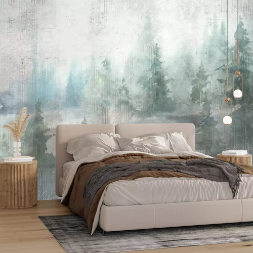 Papier peint  Grunge photo wallpaper with golden abstract elements on concrete background. Illustration for wallpaper, fresco, mural.