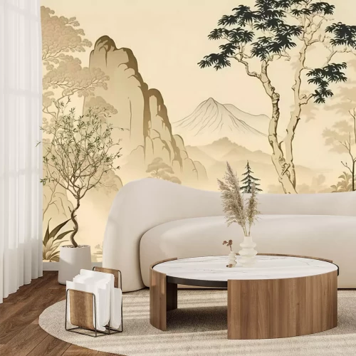 Papier peint  Paysage asiatique en version beige