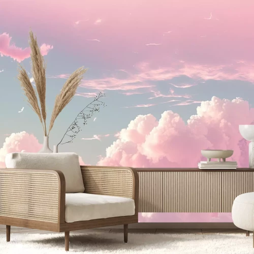 Papier peint  Nuages roses dans un ciel bleu