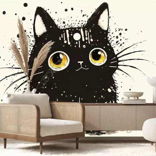 Sticker  Chat noir avec de grands yeux