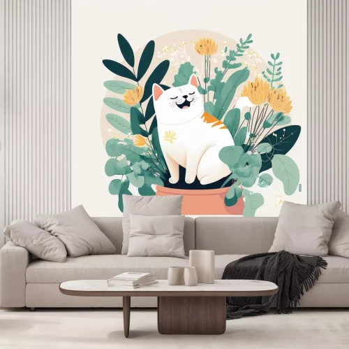 Sticker  Chat blanc dans un pot