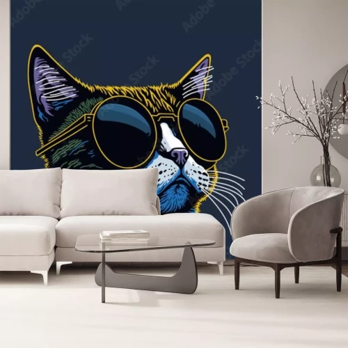 Sticker  Chat à lunettes noires