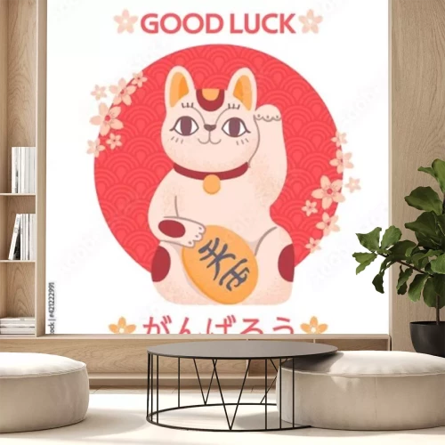 Sticker  Chat porte-bonheur japonais