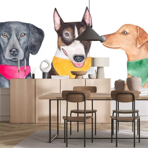 Sticker  Trois chiens avec des foulards colorés