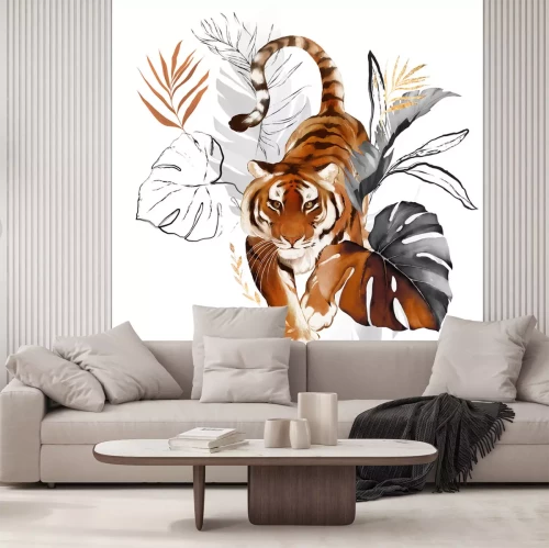 Sticker  Tigre parmi les plantes exotiques