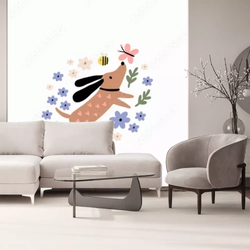 Sticker  Joyeux petit chien et papillons