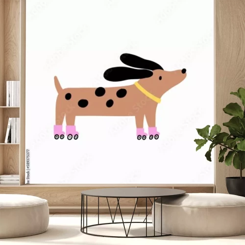 Sticker  Chien qui fait du roller