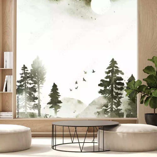 Sticker  Forêt de conifères vue de loin