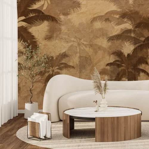 Papier peint  Un paysage avec des palmiers aux tons sépia