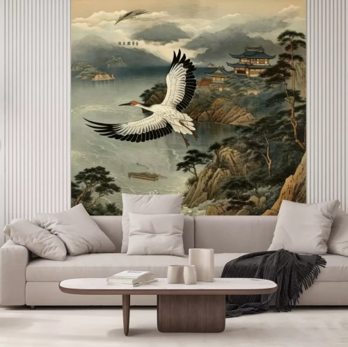 Papier peint  Illustration japonaise traditionnelle avec une grue