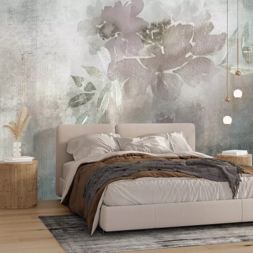 Papier peint  Aquarelle avec fleur sur béton